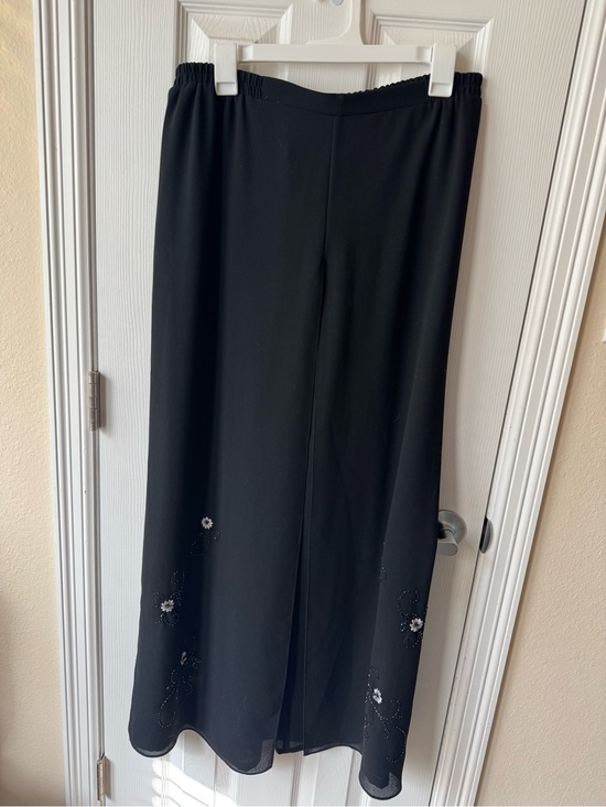 Adrianna Papell Pants - Black Wide-Leg Embellished Skirt Pants